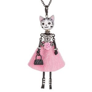 Cat Lady Long Accent Necklace Black Pink
